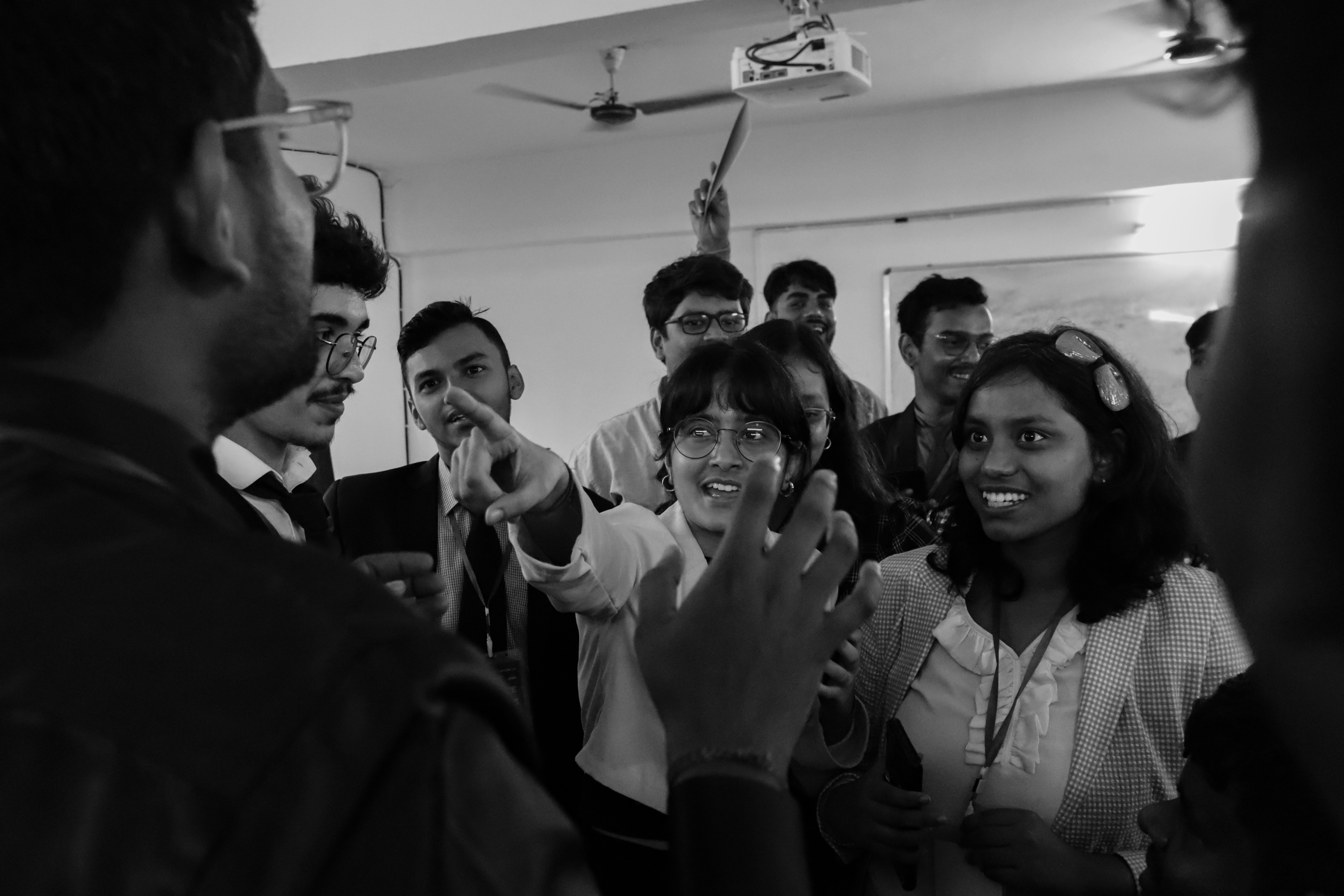 A group of learners laughing together during a session