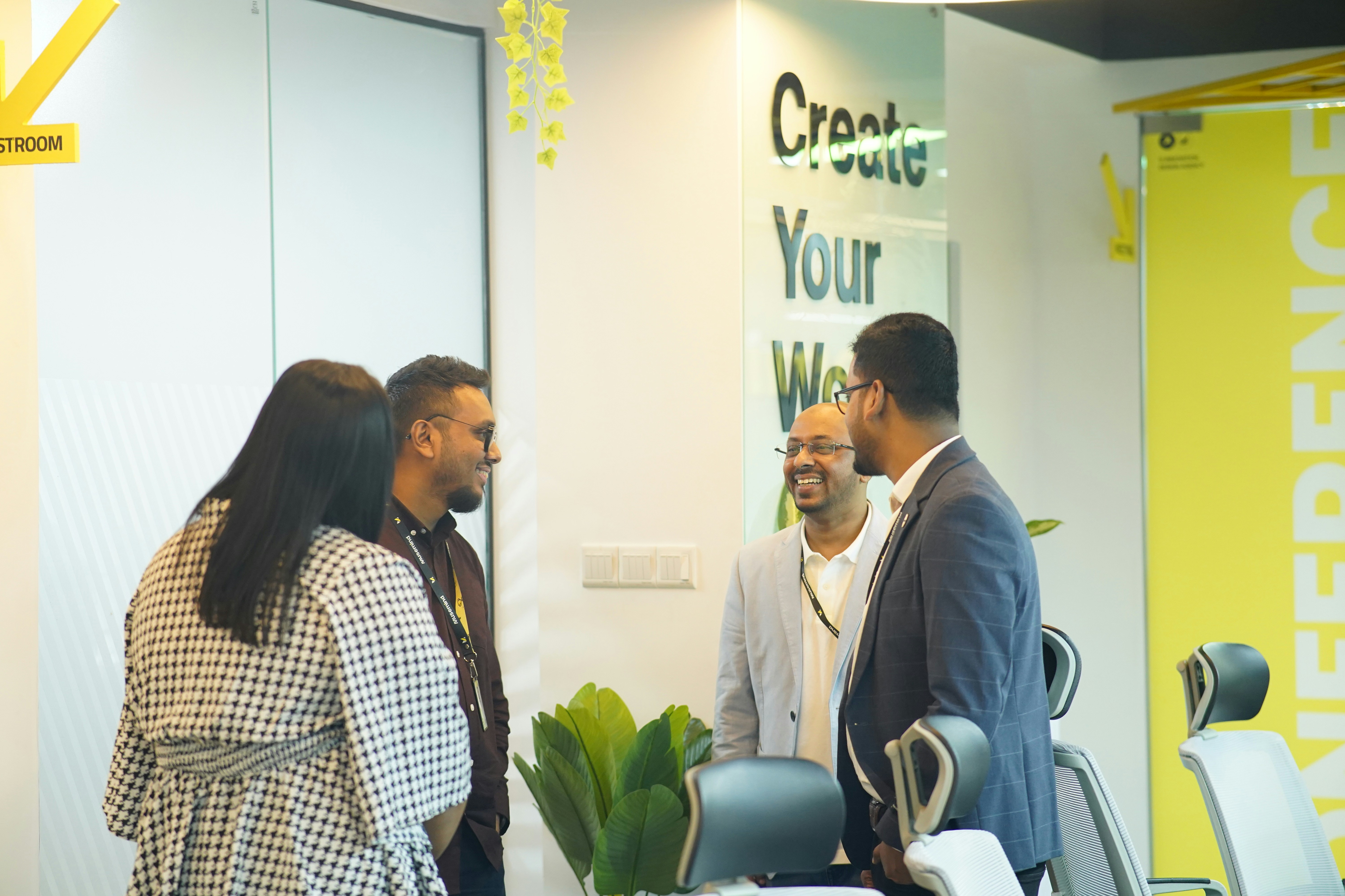 Learners chatting at an offline community meetup